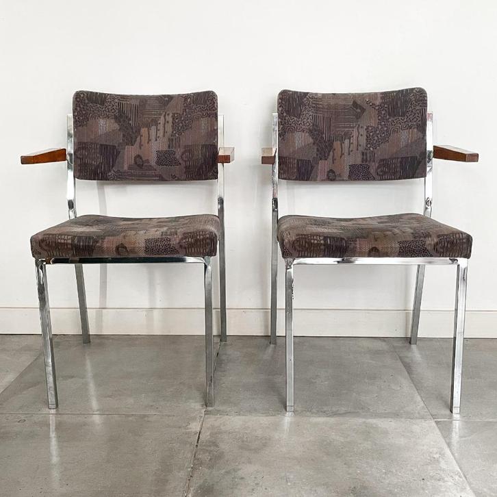 Twee vintage design stoelen Gispen voor Emmein, Reaal 9121-1, Huis en Inrichting, Stoelen, Gebruikt, Twee, Hout, Metaal, Stof