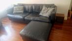 Machalke leren bank met poef en fauteuil, Gebruikt, Driepersoons, 75 tot 100 cm, Rechte bank