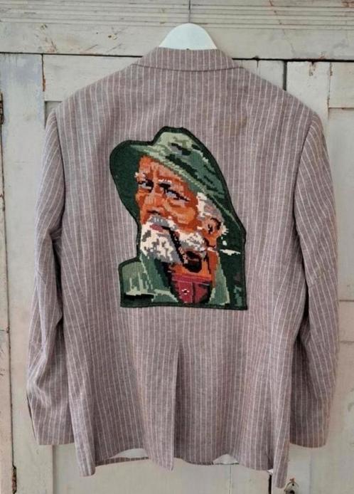 Vintage colbert met oud borduurwerk/Brocante Het Kroontje, Kleding | Heren, Kostuums en Colberts, Zo goed als nieuw, Ophalen of Verzenden