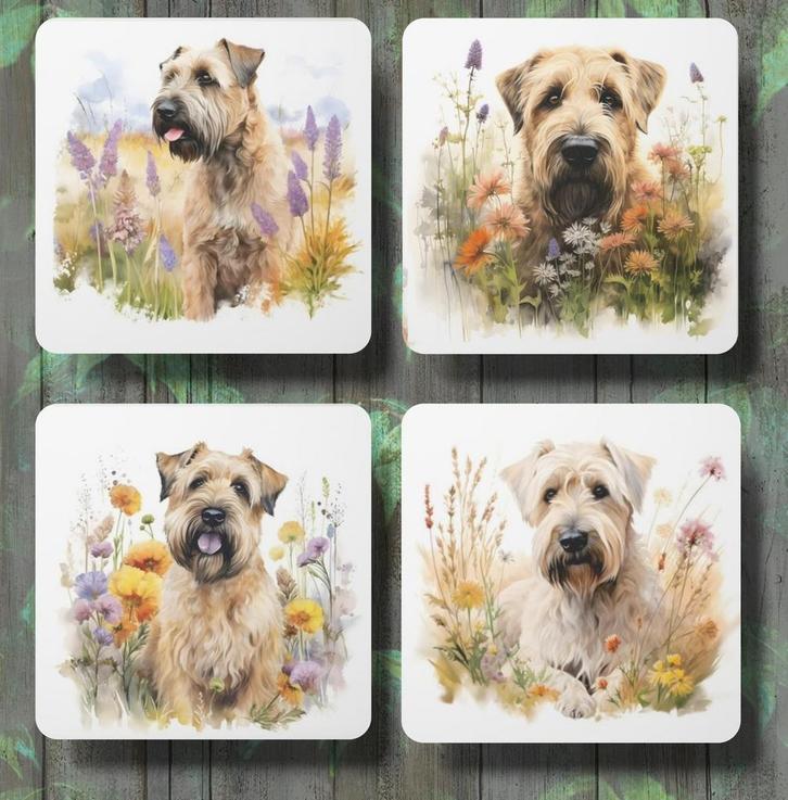 Irish Soft Coaten Wheaten Terriër onderzetters met houder, Huis en Inrichting, Woonaccessoires | Onderzetters, Nieuw, Glas of Kopje