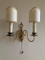 Koperen wandlamp met twee kaarslampjes/kandelaars, Antiek en Kunst, Antiek | Lampen, Ophalen of Verzenden