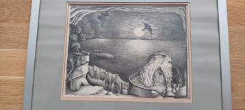 Potloodtekening, Don Nederhand, zeldzaam, ,,Deuruil,,. beschikbaar voor biedingen