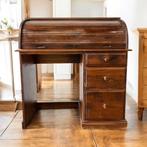 Vintage houten bureau met rolluik – retro stijl, Huis en Inrichting, Bureaus, Ophalen, Gebruikt
