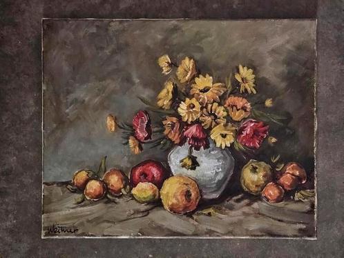 Schilderij olieverf op doek klassiek stilleven gesigneerd, Antiek en Kunst, Kunst | Schilderijen | Klassiek, Ophalen