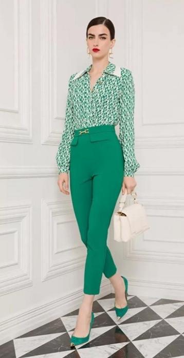 ELISABETTA FRANCHI Groen goud logo pantalon Mt IT 44 - Eu 38 beschikbaar voor biedingen