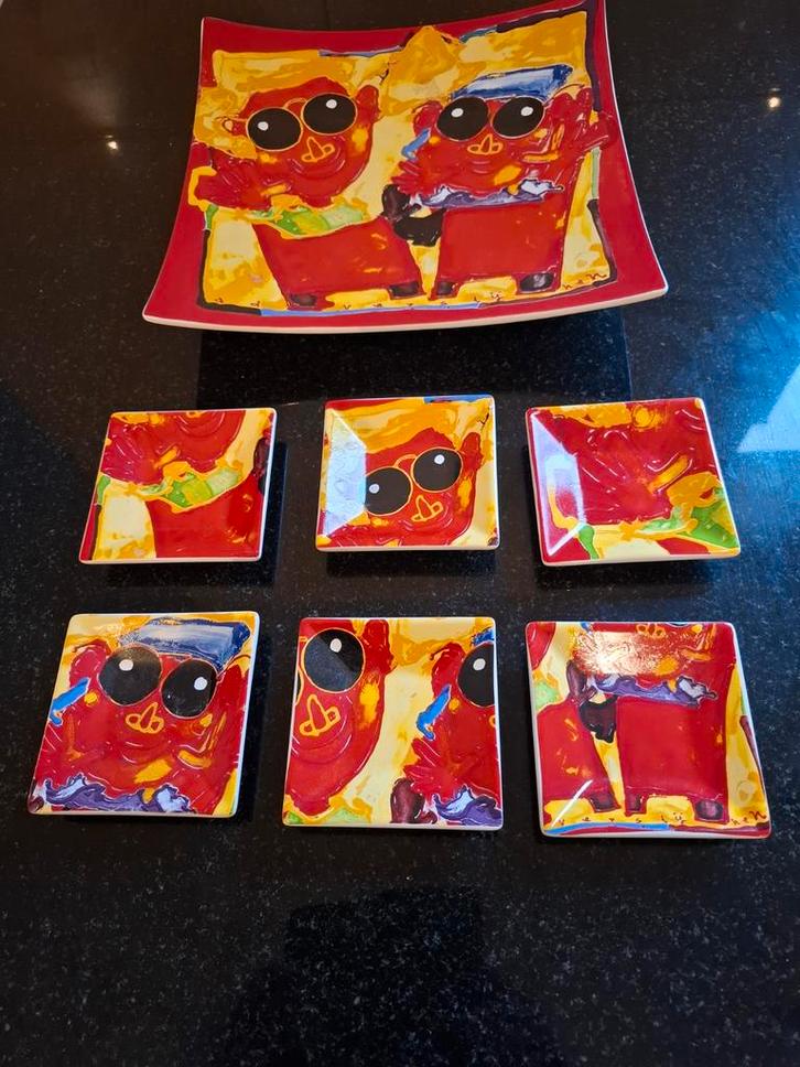 Kleurrijk Servies - Kunstzinnige Schalen Set Ad Verstijnen, Antiek en Kunst, Antiek | Keramiek en Aardewerk, Ophalen of Verzenden