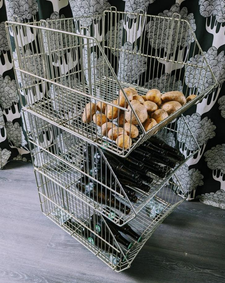 Opbergrek/Set van 3 chromen draadmanden op wielen, Huis en Inrichting, Keuken | Keukenelementen, Gebruikt, 100 tot 150 cm, Minder dan 50 cm