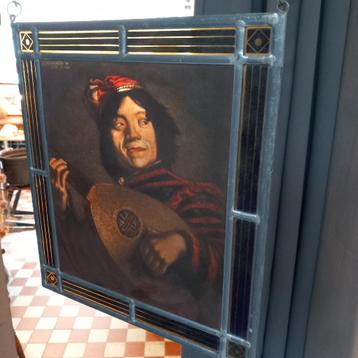 Gebrandschilderd glas in lood, "de luitspeler" Frans Hals. beschikbaar voor biedingen