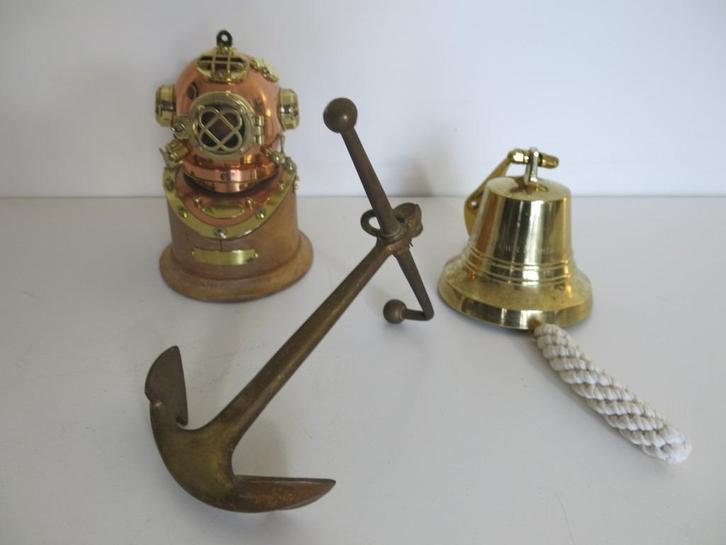 Messing scheepsbel – duikmasker -anker, Verzamelen, Scheepvaart, Gebruikt, Ophalen of Verzenden