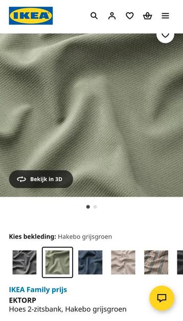 Ikea Ektorp 2-zits bankhoes - Hakebo grijsgroen (Nieuw) beschikbaar voor biedingen