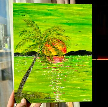 Tropische Zonsondergang - Acryl op Canvas beschikbaar voor biedingen