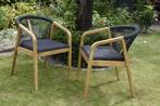 2 charmante design teak tuinstoeltjes samen voor €60,=, Ophalen, Gebruikt