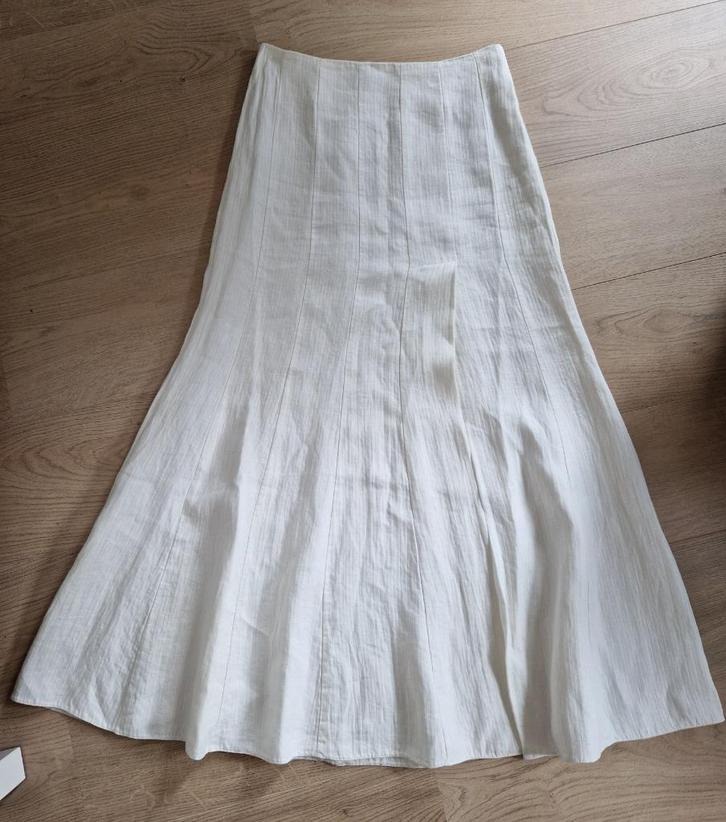 Exclusieve linnen rok van Onimo / John van Houtum - Maat S, Kleding | Dames, Rokken, Gedragen, Maat 36 (S), Wit, Onder de knie