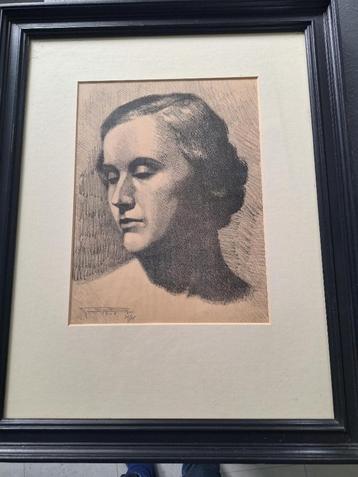 zeefdruk Georges du Brucq - portret van een vrouw uit 1946 beschikbaar voor biedingen