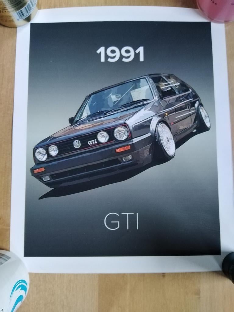 Canvas poster golf GTI 1991, Minder dan 50 cm, Nieuw, Ophalen of Verzenden, Foto of Poster