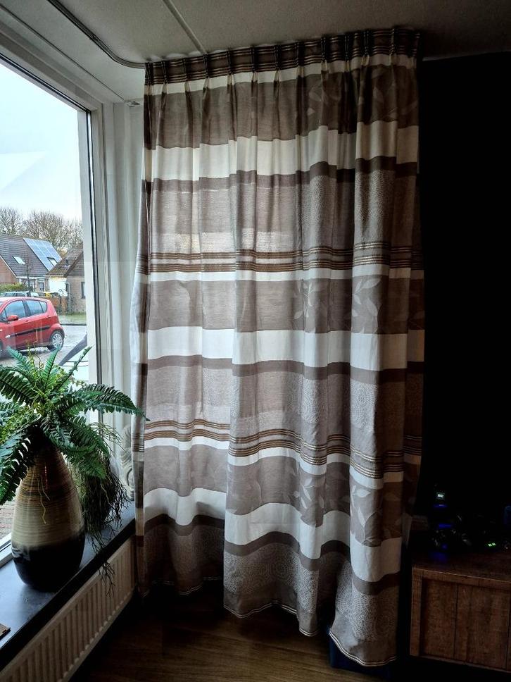 Gordijnen, Huis en Inrichting, Stoffering | Gordijnen en Lamellen, Zo goed als nieuw, 200 cm of meer, 200 cm of meer, Crème, Grijs