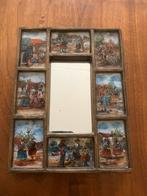 Antiek spiegeltje uit Peru met op glas geschilderde figuren, Ophalen of Verzenden