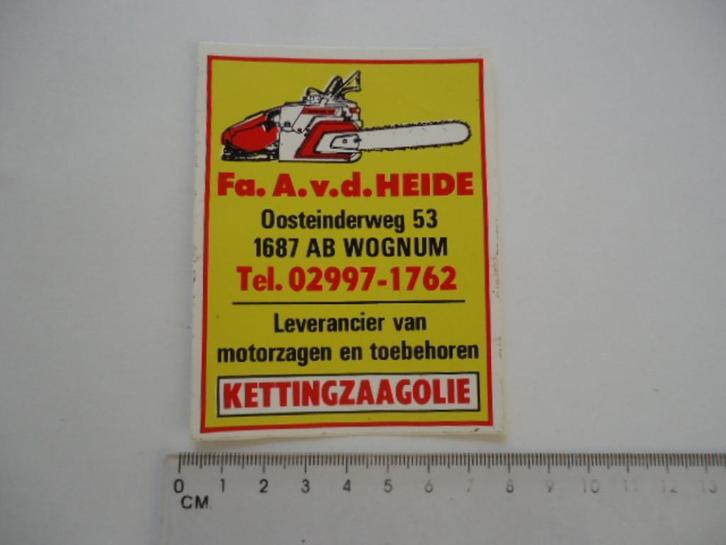 sticker oud Kettingzaag husqvarna chainsaw wognum vd Heide, Verzamelen, Stickers, Zo goed als nieuw, Bedrijf of Vereniging, Verzenden
