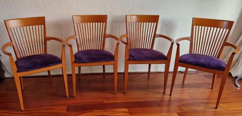 4 design vintage eetkamerstoelen - eettafelstoelen, Huis en Inrichting, Stoelen, Gebruikt, Vier, Hout, Bruin, Ophalen