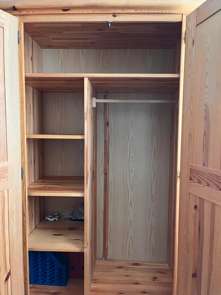 Massief houten kledingkast met planken en hanggedeelte, Huis en Inrichting, Kasten | Kledingkasten, Gebruikt, 150 tot 200 cm, 100 tot 150 cm