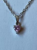 Wit goud vergulde ketting met roze hangertje, 18KGP, Ophalen, Overige materialen, Met strass, Zo goed als nieuw