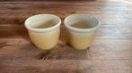 2 mooie geel crème/zachtgeel gespikkelde bloempotten, Rond, Ophalen of Verzenden, Zo goed als nieuw, Aardewerk