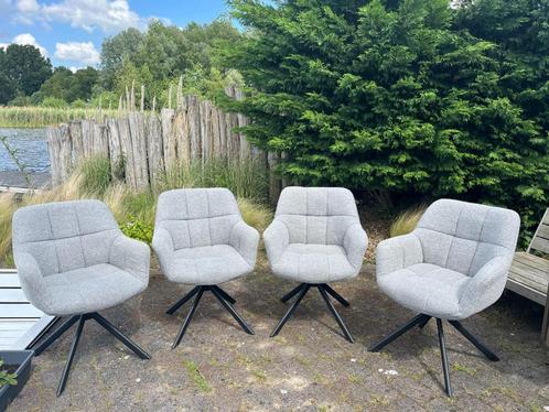 4 x draaibare eetkamerstoel Bouclé, Huis en Inrichting, Stoelen, Gebruikt, Vier, Stof, Grijs, Ophalen
