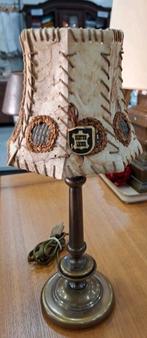 Originele tafellamp, varkensleren nieuwekap met bronzen voet, Ophalen