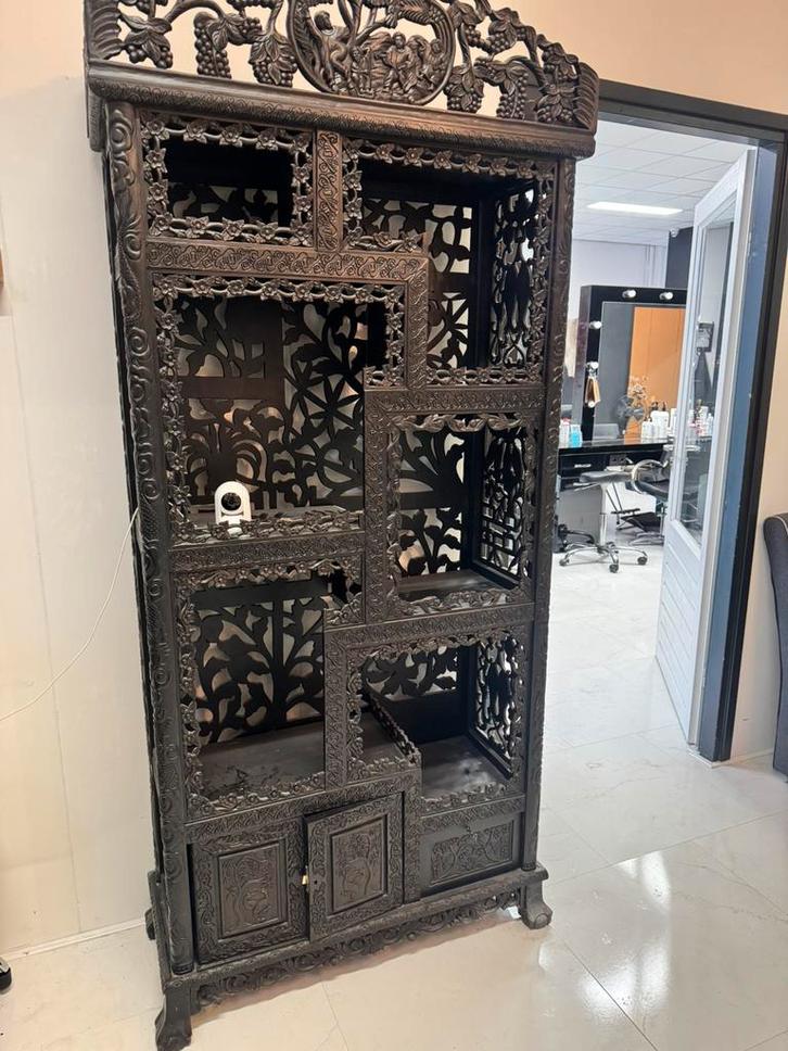 19e-eeuwse Chinese vitrinekast met pen-en-gatverbinding, Huis en Inrichting, Kasten | Overige, Gebruikt, Ophalen