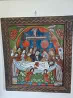 Religieuze icoon op glas geschildert  hoogte 55 bij 50 cm, Ophalen
