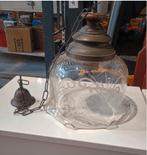 Antieke hanglamp van gegraveed glas en koper, Antiek en Kunst, Antiek | Lampen, Ophalen