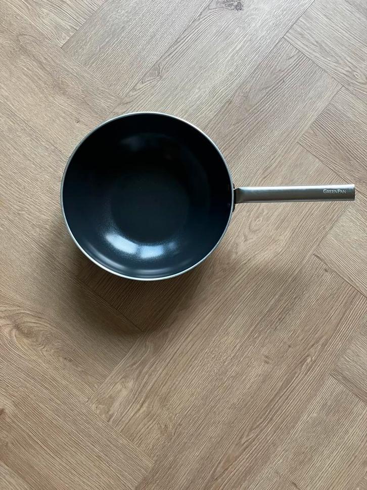 Wokpan Greenpan 28 cm GAS zgan, Huis en Inrichting, Keuken | Potten en Pannen, Zo goed als nieuw, Koekenpan of Braadpan, Rvs, Ophalen of Verzenden