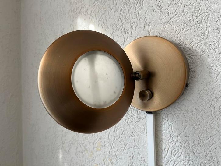 Halogeen wandlamp koperkleurig met dimmer, Huis en Inrichting, Lampen | Wandlampen, Gebruikt, Metaal, Ophalen