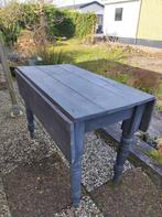 Brocante grijze tafel met uitklapbladen, Ophalen of Verzenden, Gebruikt, Rechthoekig, Hout