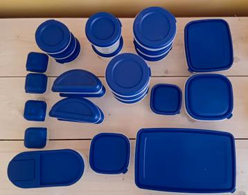Plastic bakjes met blauwe deksel beschikbaar voor biedingen