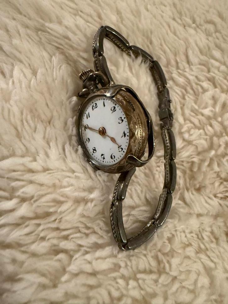 Antiek zilveren zakhorloge met band, Sieraden, Tassen en Uiterlijk, Horloges | Antiek, Zakhorloge, Overige merken, Zilver, 1900 tot 1930