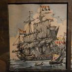 3 x Schepen in oude lijst., Antiek en Kunst, Ophalen of Verzenden