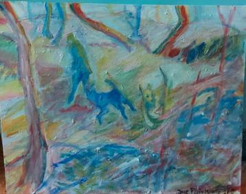 Schilderij: wandeling met 2 honden (gratis) beschikbaar voor biedingen