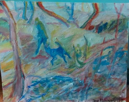 Schilderij: wandeling met 2 honden (gratis), Huis en Inrichting, Woonaccessoires | Schilderijen, Tekeningen en Foto's, Schilderij
