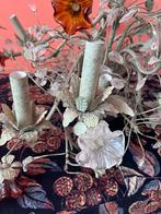 Brocante Kroonluchter met Kristallen Bloemen, Ophalen, Gebruikt, Glas