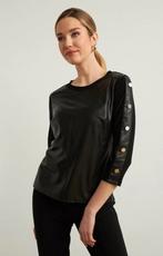 Ribkoff elegante zwarte top zilverkleurig detail 3/4 mouw 38, Kleding | Dames, Tops, Maat 38/40 (M), Verzenden, Zwart, Joseph Ribkoff