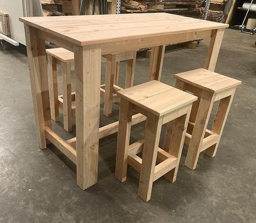 Douglas houten Bartafel met Krukken in 3 maten, Tuin en Terras, Tuinsets en Loungesets, Nieuw, Tuinset, Hout, 4 zitplaatsen, Eettafel