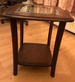 Eiken bijzettafel met facet geslepen glasplaat, Ophalen