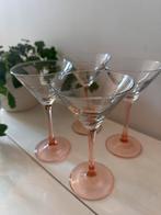 Set van 4 martini cocktail glazen roze oranje voet, Ophalen of Verzenden
