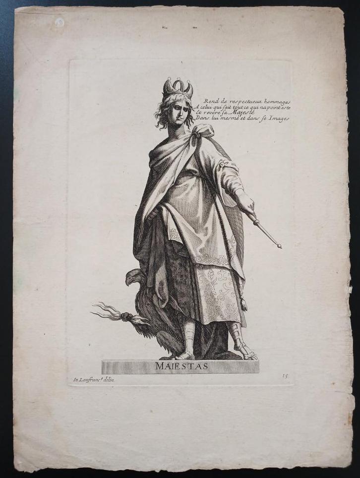 Maiestas gravure Giovanni Lanfranco gravure watermerk, Antiek en Kunst, Kunst | Etsen en Gravures, Verzenden