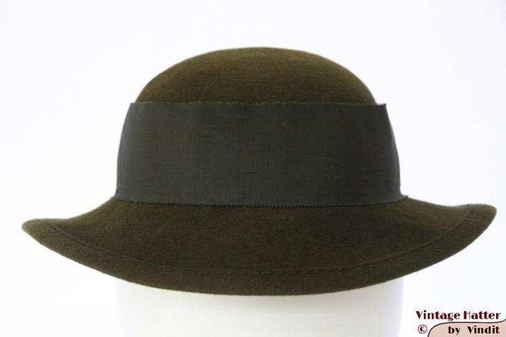 Vintage Dameshoed Mayser groen vilt 55 = S tot XS, Kleding | Dames, Hoeden en Petten, Gedragen, Hoed, 55 cm (S, 6⅞ inch) of minder
