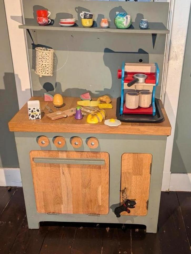 Zelfgemaakt houten speelgoedkeukentje + accessoires, Kinderen en Baby's, Speelgoed | Speelkeukens, Gebruikt, Ophalen