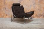 Als NIEUW! bruine leren Leolux Volare designfauteuil + poef, Huis en Inrichting, Fauteuils, Leolux, Leolux, Design, 75 tot 100 cm
