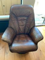 Vintage leren fauteuil draaistoel met ligstand, Huis en Inrichting, Fauteuils, Ophalen, Gebruikt, 50 tot 75 cm, Leer