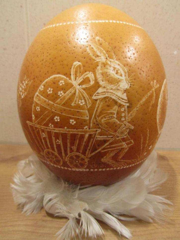 Struisvogel ei gedecoreerd, Antiek en Kunst, Curiosa en Brocante, Ophalen of Verzenden